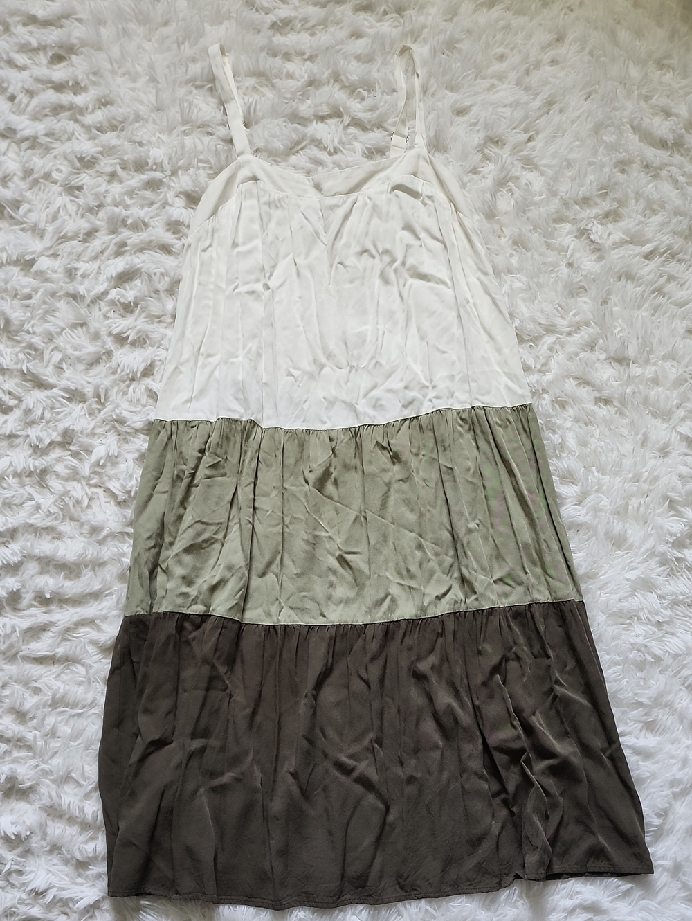 Colorblock Slip Dress in White, Olive, and Dark Brown